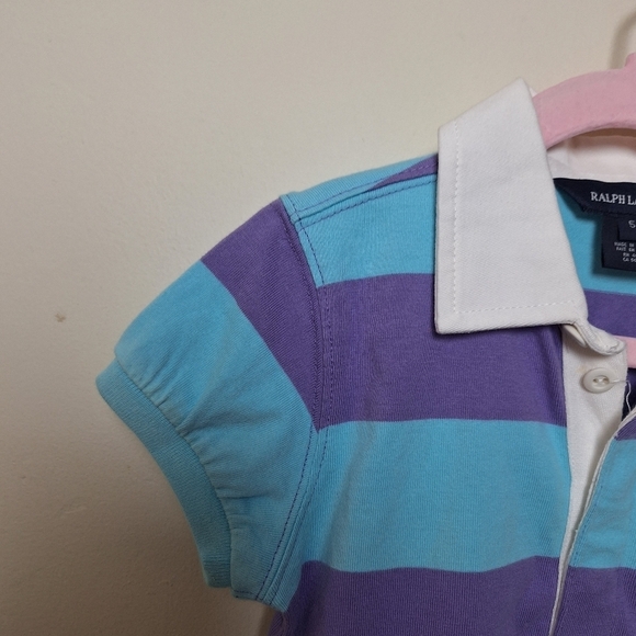 Ralph Lauren Girls' Blue & Purple Stripe Puff Sleeve Rugby Polo Shirt Small New - Picture 6 of 9